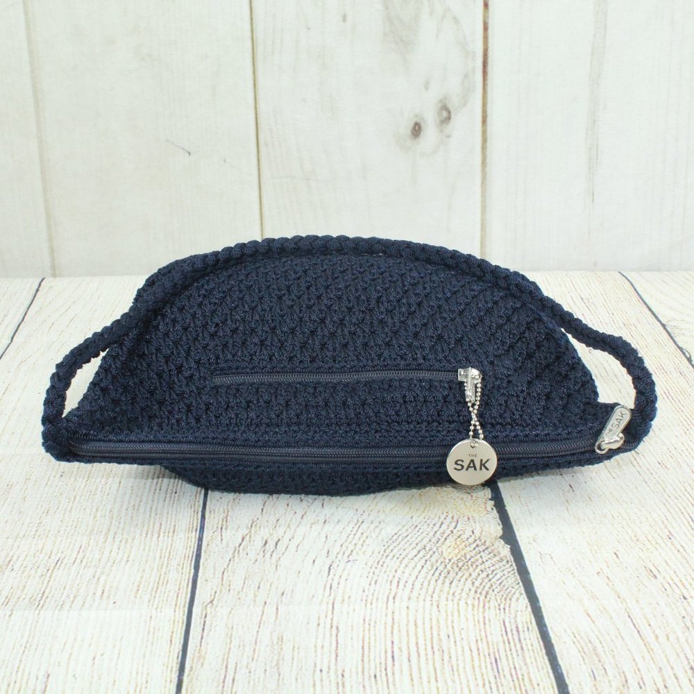 The Sak Blue Crochet Zipper Side Pocket Lined Tote Shoulder Handbag - Picture 5 of 9